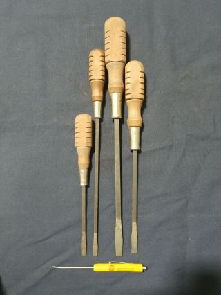 Mac Tools Flat Blade Screwdriver Set Of 4 Vintage Wood Sabina O