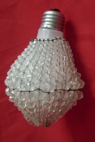 Vintage Antique Glass Crystal Beaded Light Bulb Cover Shade Lamp Czech Crystal