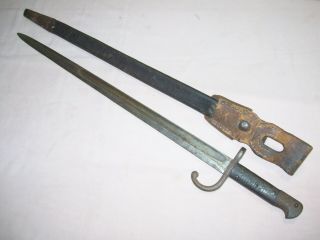 Antique Military Bayonet with Wood Handle and Leather Sheath 27 1/2 inches Long 2
