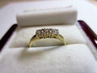Vintage 9ct Gold Gilded Sterling Silver & Three Stone Paste Diamond Ring