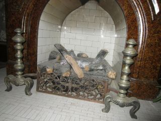 Vintage Hammered Iron Metal Fireplace Andirons