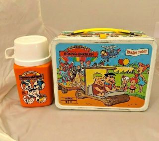 Vintage 1977 The Funtastic World Of Hanna Barbera Metal Lunchbox W Thermos
