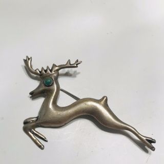 3” Vintage Mexico Sterling Silver Leaping Reindeer Pin Stamped Deer J6634