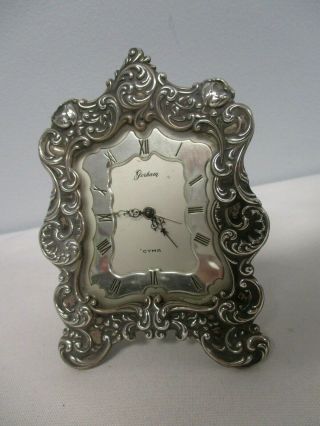 Vintage Gorham Sterling Silver Repoussse Rose Frame Cyma Wind Up Alarm Clock
