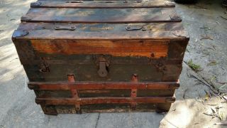 Antique,  Vintage Dome Top Steamer Trunk (Late 1800s - Early 1900s) railway 2
