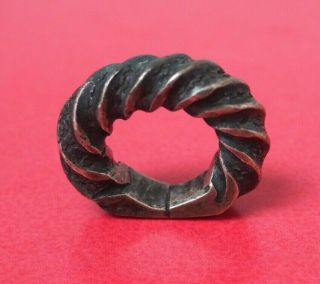 Fine Old Heavy West African Solid Cast Fulani Twisted White Metal Finger Ring Nr