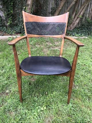 Mid Century Danish Modern Vladimir Kagan Style Captain’s Chair Leather Walnut