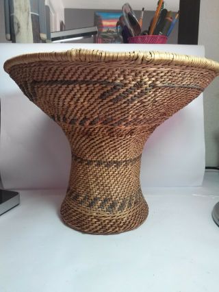Exceptional Large Antique Tribal Woven Basket From Africa Bout 9.  5 X 12