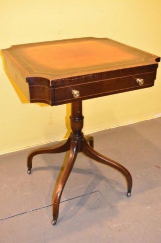 Antique Vintage Leather Top Side Accent Table With Spider Legs