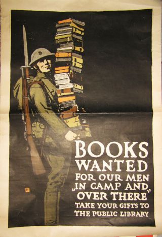 World War One Wwi Patriotic Poster Marine Usmc Holding Books Large Poster