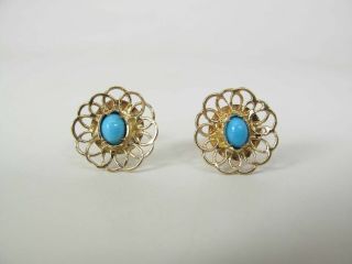 Vintage 14k Yellow Gold Persian Turquoise Post Earrings