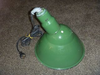 Vintage Green Enamel And White Porcelain Industrial Outdoor Light Fixture