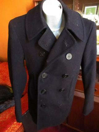 Vintage 1944 Dated Us Navy Authentic Wool Pea Coat Ww2 Size 38