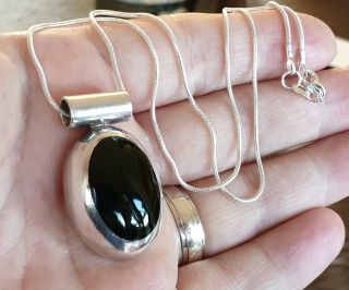 Stunning Vintage Art Deco Jewellery Onyx Solid 925 Silver Necklace