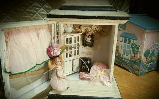 Antique German Miniature 4 Inch Bisque Doll And Doll House