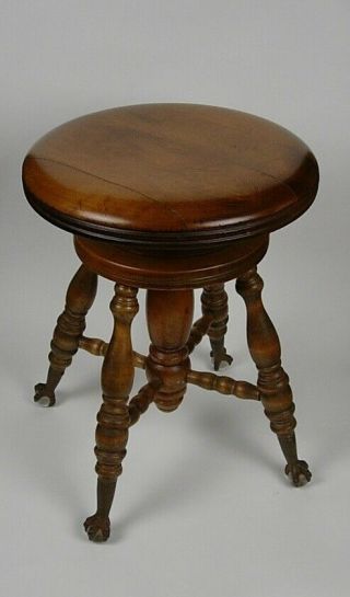 Antique Charles Chas Parker Co.  Victorian Piano Stool With Claw Glass Ball Feet