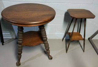 Antique Tiger Oak - Pedestal And End Table Set - Ball And Claw Foot - Gorgeous