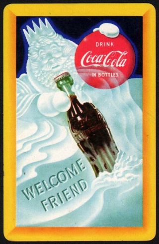 Vintage Playing Card Coca Cola Joker Welcome Friend Snowman And Bottle Pictured