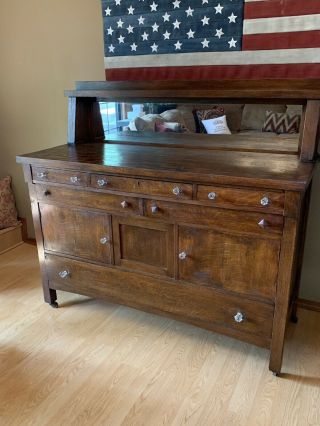 Early 20th C.  Arts & Crafts / Mission Oak Sideboard W/ Mirrored Gallery
