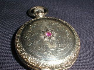Elgin Full Hunter Pocket Watch Gold Case With Ruby,  Antique 1888
