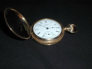Elgin Full Hunter Pocket Watch Gold Case with Ruby,  Antique 1888 2