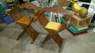 Savonarola Chair Wood,  Lion Head Folding X Scissor Chair Italian