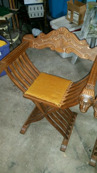 Savonarola Chair Wood,  Lion Head Folding X Scissor Chair Italian 3