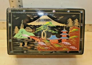 Vintage Black Lacquer Dancing Ballerina Music Jewelry Box Made In Japan
