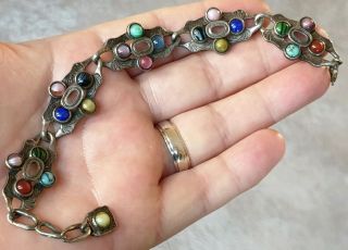 Old Vintage Miracle Jewellery Scottish Celtic Banded Agate Silver Panel Bracelet
