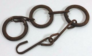 Antique Vtg Hand Forged Rusty Farm Chain With Hook 22 ",  3 - 1/4 " Rings Steampunk