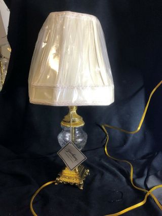 Gorham Vintage Clear Cut Crystal And Brass Bed Side Lamp With Lamp Shade