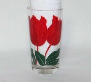 Vintage Boscul Peanut Butter Glass Tumbler 10 Oz Red Tulips - Name On Bottom