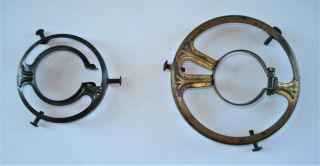 2 Vintage Brass Lamp Light Shade Holder Rings.  Clamps
