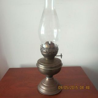 Vintage Copper Brass Oil Lamp With Old World Glass Chimney - Piece