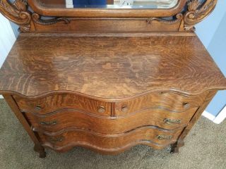 Antique Tiger Oak / Quarter Sawn Serpentine Dresser with Beveled Mirror 3
