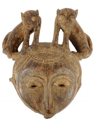 Baule Portrait Mask With Animals Ivory Coast African Art Was $750.  00