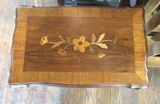 Floral Inlaid Walnut End Table with shelf 2