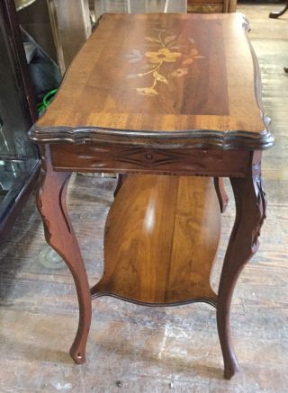Floral Inlaid Walnut End Table with shelf 3