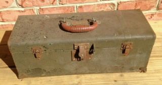 Union 1940 ' s Vintage Green Rusty Mechanic Metal Tool Box W/Tray 19 1/2 x 7 x 7 2