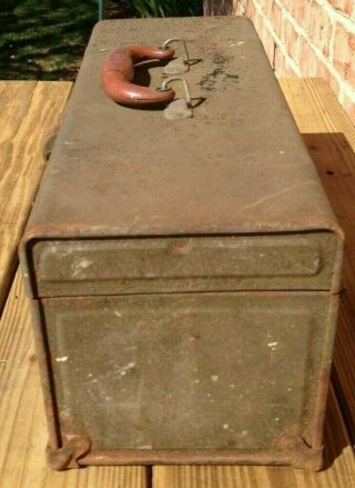 Union 1940 ' s Vintage Green Rusty Mechanic Metal Tool Box W/Tray 19 1/2 x 7 x 7 3