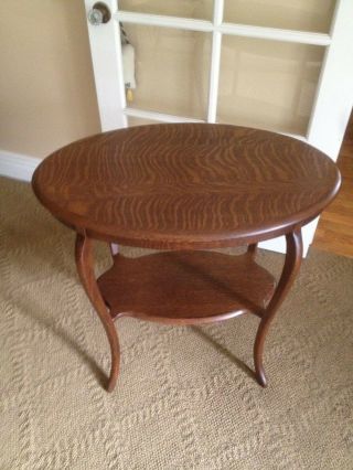 Antique Quartered Oak Oval Side Lamp Table Wow