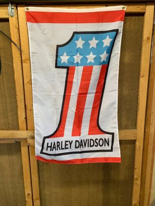 1 Amf Harley Banner Shop Flag Number 1 Dealership Vintage Racing Flat Track Hd