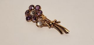 Antique 14k Gold Pin - Brooch - Purple Stones - Moon Stones - 4 Dwt - Flower - 2 In - Nr