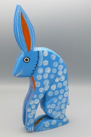 Carved Wood Rabbit Animal Sculpture Figure Primitive Folk Art Mexico? Blue 12 "