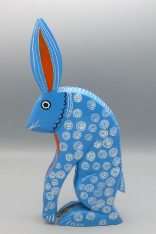 Carved Wood Rabbit Animal Sculpture Figure Primitive Folk Art Mexico? Blue 12 