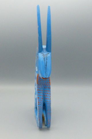 Carved Wood Rabbit Animal Sculpture Figure Primitive Folk Art Mexico? Blue 12 