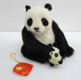 Vintage Golden Leaf Panda With Baby Cub 5.  5 " Figurine Shanghai China