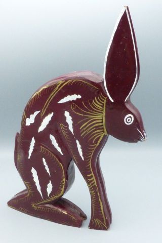 Rabbit Wood Carving Animal Sculpture Figure Primitive Folk Art Mexico? Red 13 "
