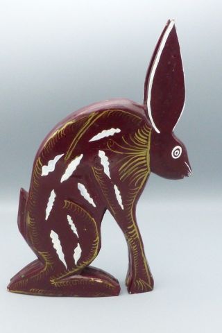 Rabbit Wood Carving Animal Sculpture Figure Primitive Folk Art Mexico? Red 13 