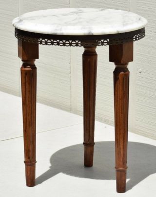 Vintage Hollywood Regency Mid Century Italian Wood Side Table With Brass Accents